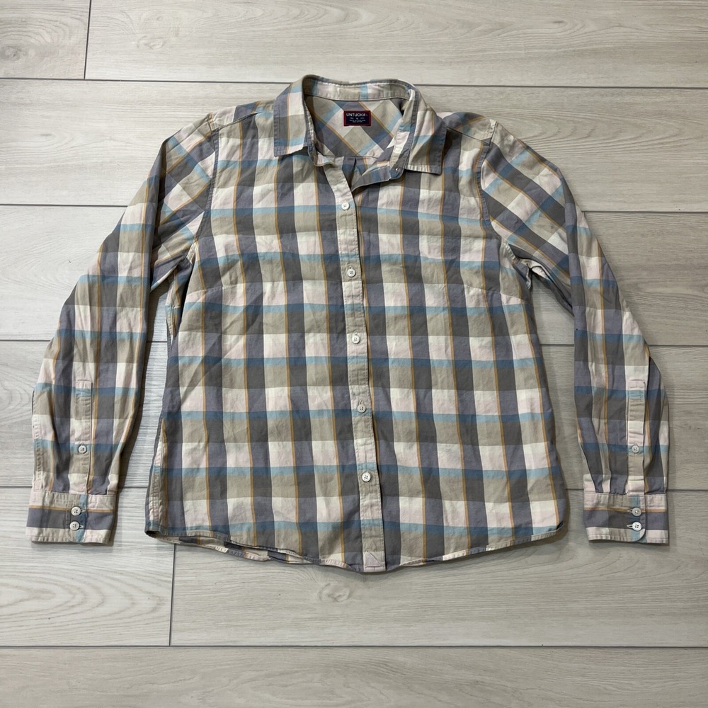 Untuckit Sofia Plaid Button Up Ivory Plaid Long Sleeve Shirt‎ Women's Size 10